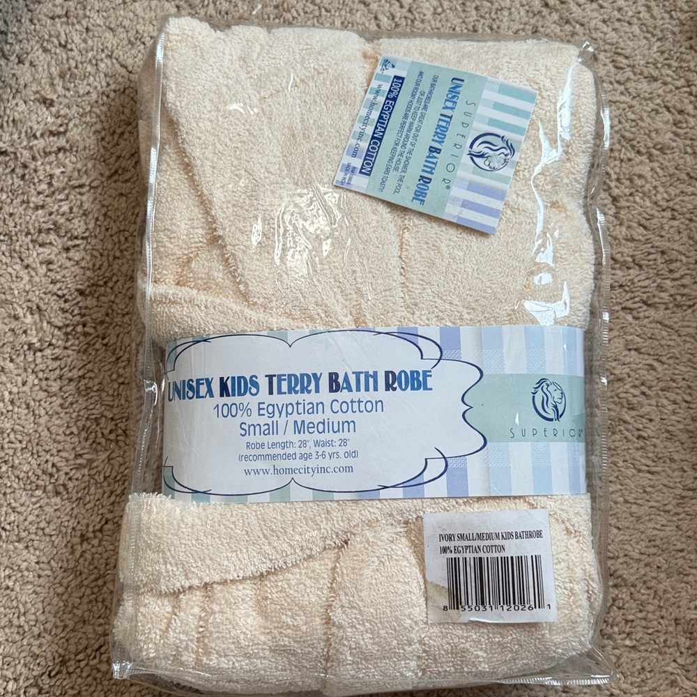 Superior unisex kids Terry bath robe 100% cotton S/M 3-6 years new